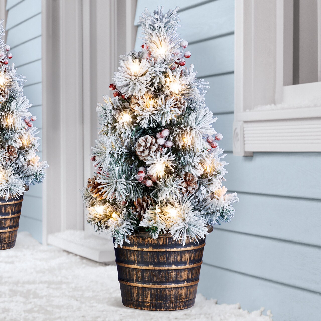 Collections Etc 25"H LED Lighted Frosted Tree with Stake Outdoor Decoration
